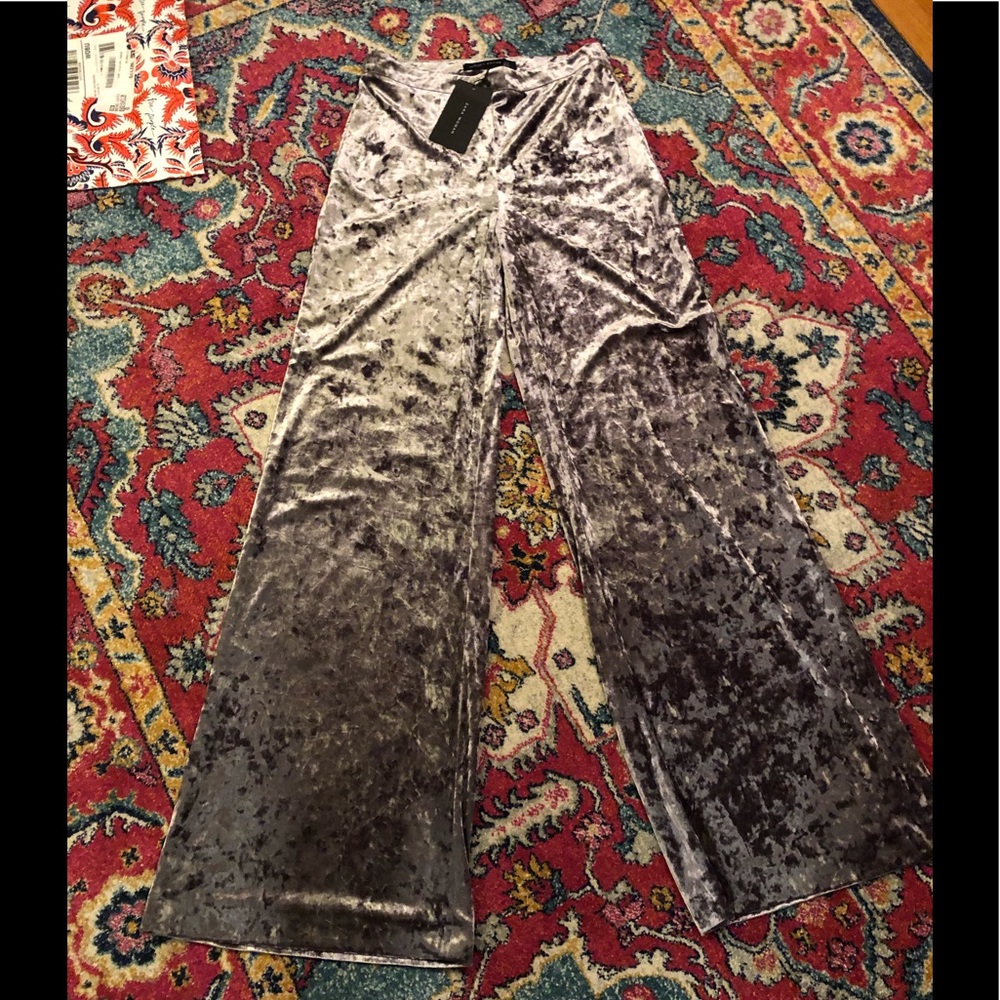 NWT Zara Silver Crush velvet wide leg flare pants - Picture 5 of 7